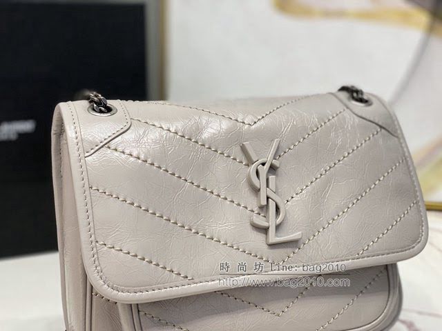 YSL爆款女士包包 聖羅蘭經典款油蠟抓皺牛皮小號郵差包 YSL肩背斜挎包 533037  jjh1097